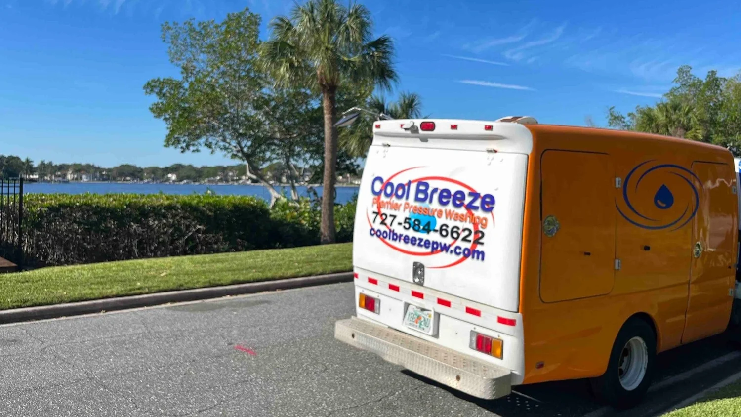 Cool Breeze Premier Pressure Washing truck on the job in Pinellas County